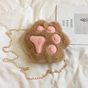 Cute Bear Paw Girls Chain Zipper Shoulder Bag Lovely Children's Soft Plush Coin Purse Baby Boys Accessories Small Crossbody Bags - OZN Shopping