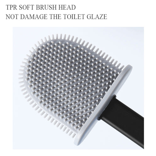 Soft TPR Silicone Head Toilet Brush with Holder Black Wall-mounted Detachable Handle Bathroom Cleaner Durable WC Accessories - OZN Shopping