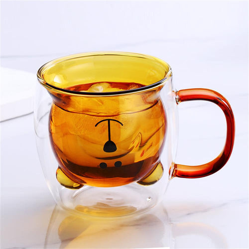 250ml Glass Mugs Cute Bear Cat Animal Double Wall Glass Mug Double-layer Glass Milk Mug Coffee Cup Christmas Gift - OZN Shopping