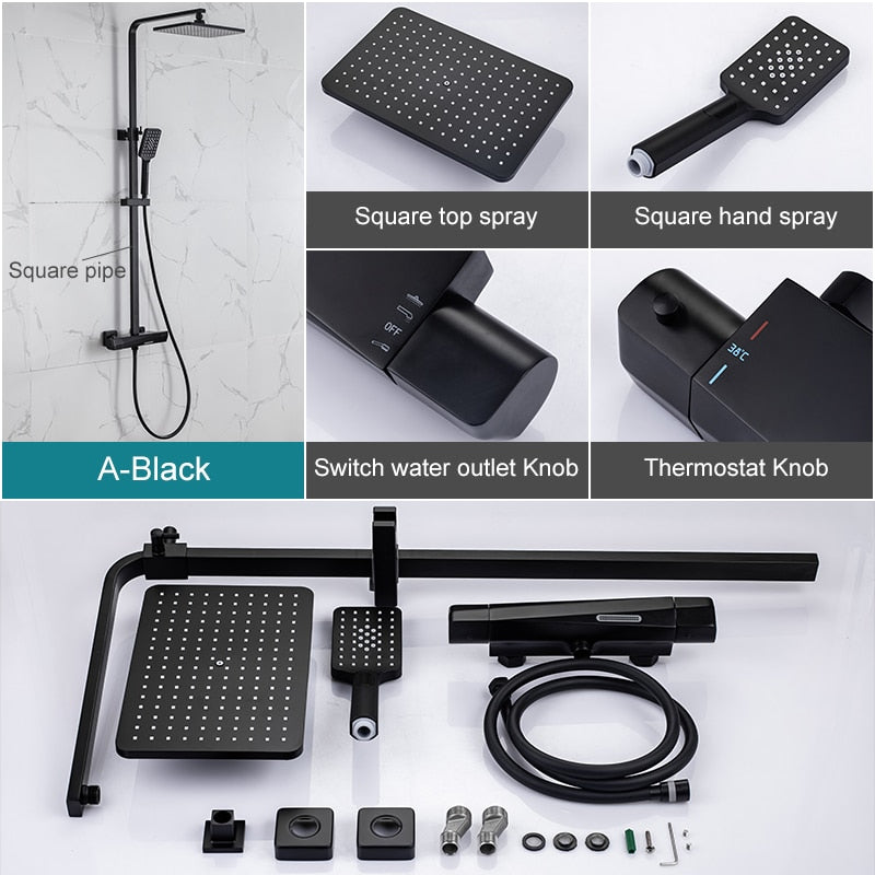 Shower Faucets Sets Water Bathroom Mixer Waterfall Faucet Rainfall Shower Systems Thermostat Tap EL9403 - OZN Shopping