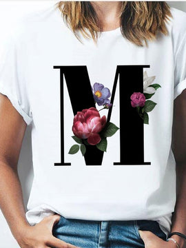 Vogue  T-shirt  A To Z Alphabet Flower Shirt