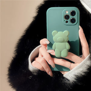 3D Cartoon Bear Bracket Ring Holder Stand Cute Soft Phone Case for iphone 13 11 12 Pro Max X XR XS 7 8 plus MiNi SE 2020 Cover