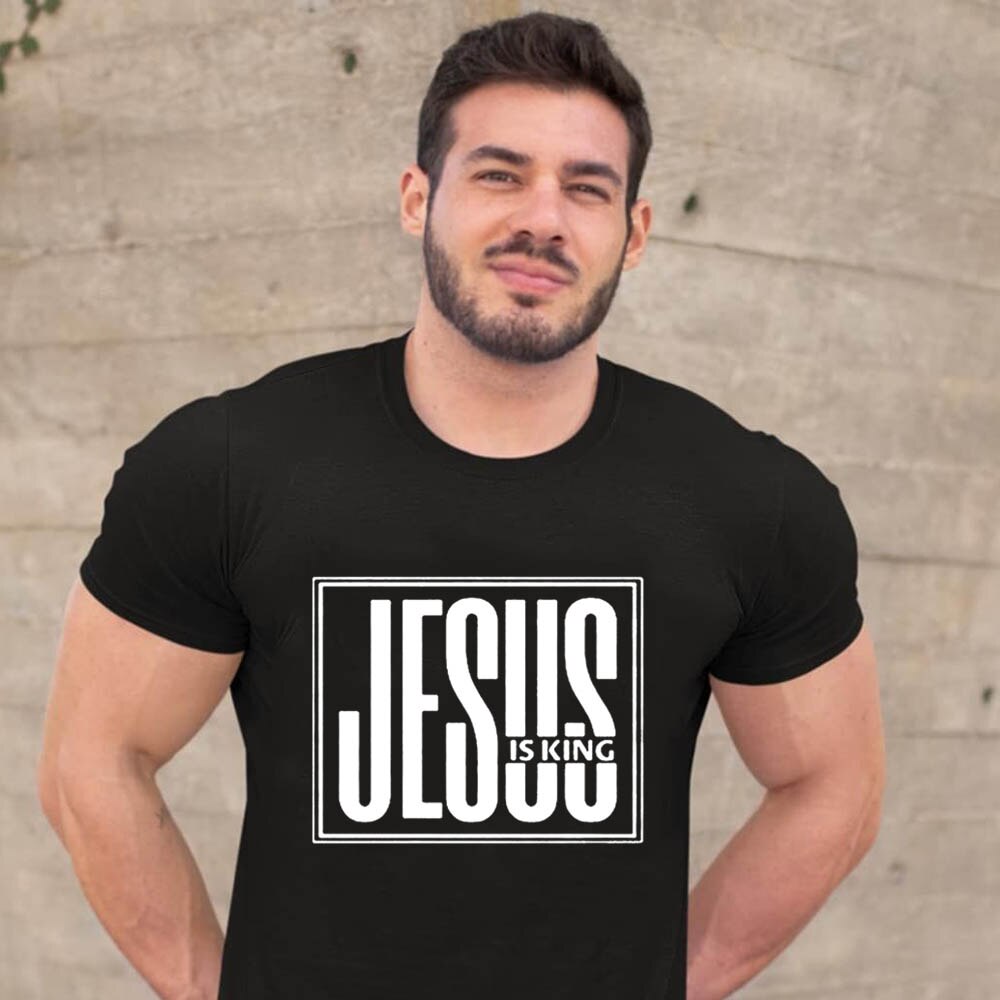 Jesus Is King Print Men Summer T-shirt Gods Faith - OZN Shopping