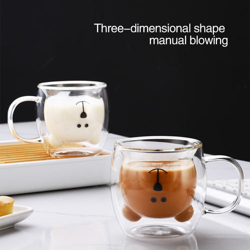 250ml Glass Mugs Cute Bear Cat Animal Double Wall Glass Mug Double-layer Glass Milk Mug Coffee Cup Christmas Gift - OZN Shopping