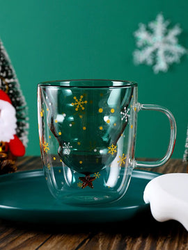 Christmas Snowflake Cup Double Glass Mug Heat-resistant Coffee Tea Milk Mug