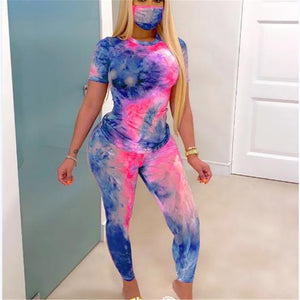 Tie-Dye Clothes Set Women Summer Casual Two Piece Sportswear