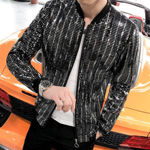 Load image into Gallery viewer, New Sequined Bomber Jacket Men Shiny Sequins Long Sleeve Glitter Zipper Coat Hip Hop Loose Night Club Stage Streetwear Coats - OZN Shopping
