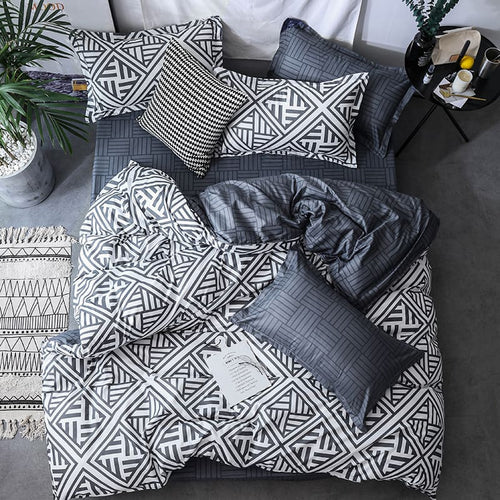 Luxury Bedding Set Super King Duvet Cover Sets Marble Single Queen Size Black Comforter Bed Linens Cotton xx14# - OZN Shopping