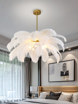 Modern White Chandelier  Art Design White Feather Hanging Light Fixture