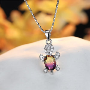 Blue Purple Oval Zircon Pendant Rainbow Stone Cute Turtle Necklaces For Women Fashion Jewelry Multicolor Crystal Animal Necklace - OZN Shopping