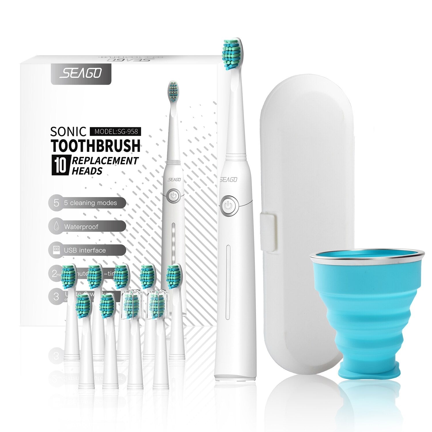 Seago Sonic Electric Toothbrush Tooth brush USB Rechargeable adult Waterproof Ultrasonic automatic 5 Mode with Travel case - OZN Shopping