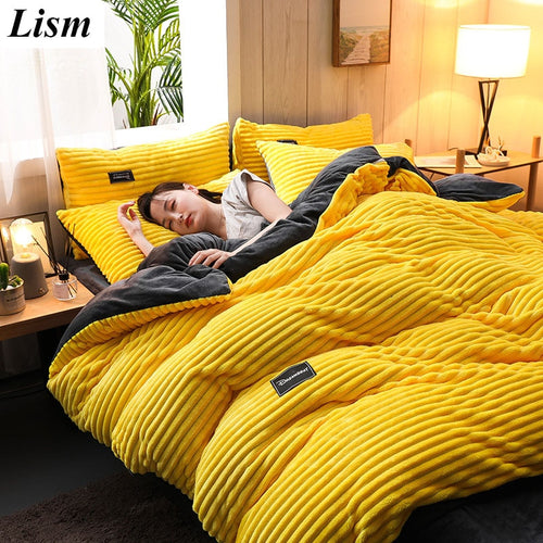 3/4 Pcs AB Sided Thicken Corduroy Velvet Winter Bedding Set Full Queen King Size Duvet Cover - OZN Shopping