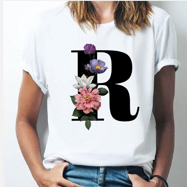 Vogue  T-shirt  A To Z Alphabet Flower Shirt - OZN Shopping