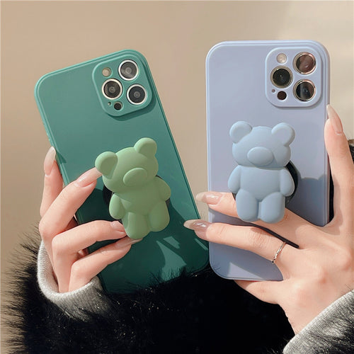 3D Cartoon Bear Bracket Ring Holder Stand Cute Soft Phone Case for iphone 13 11 12 Pro Max X XR XS 7 8 plus MiNi SE 2020 Cover