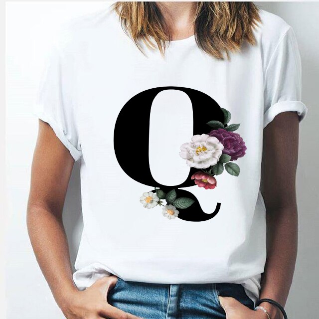 Vogue  T-shirt  A To Z Alphabet Flower Shirt - OZN Shopping