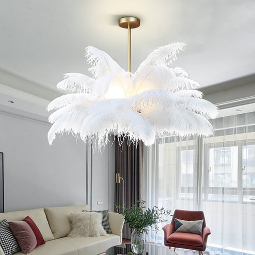 Modern White Chandelier  Art Design White Feather Hanging Light Fixture - OZN Shopping