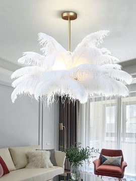 Modern White Chandelier  Art Design White Feather Hanging Light Fixture