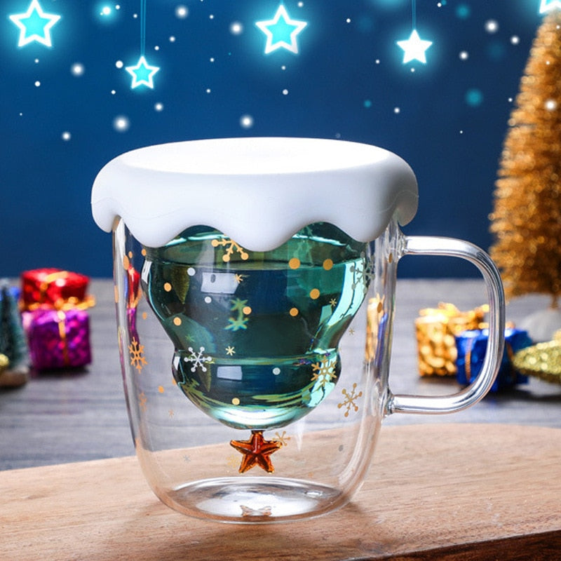 Christmas Snowflake Cup Double Glass Mug Heat-resistant Coffee Tea Milk Mug - OZN Shopping