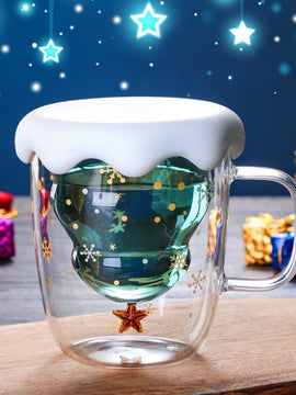 Christmas Snowflake Cup Double Glass Mug Heat-resistant Coffee Tea Milk Mug