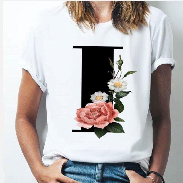 Vogue  T-shirt  A To Z Alphabet Flower Shirt - OZN Shopping