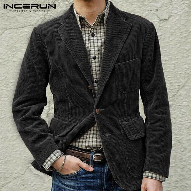 Men Corduroy Blazers Solid Lapel Business Casual Suit Multi Pockets Long Sleeve Jackets Retro Elegant Men Blazer Coats INCERUN 7 - OZN Shopping