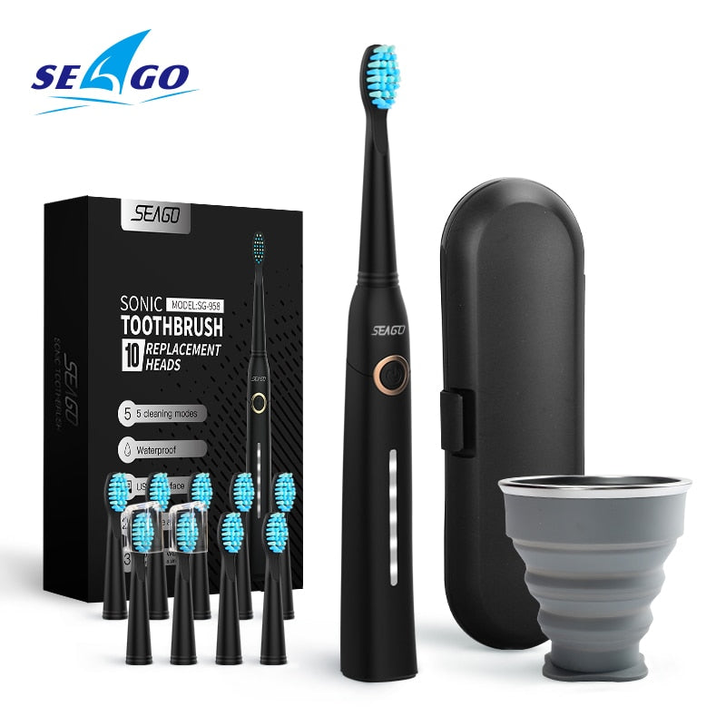 Seago Sonic Electric Toothbrush Tooth brush USB Rechargeable adult Waterproof Ultrasonic automatic 5 Mode with Travel case - OZN Shopping