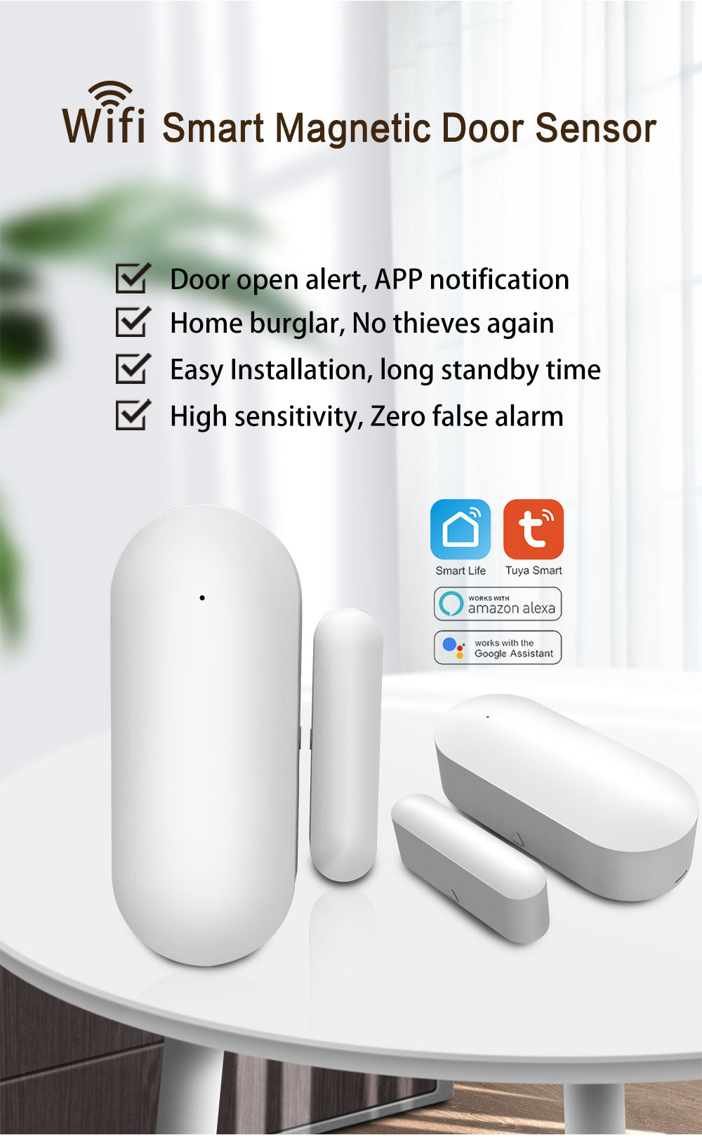 Door Sensor Open Close Detector with Smartlife APP Notification