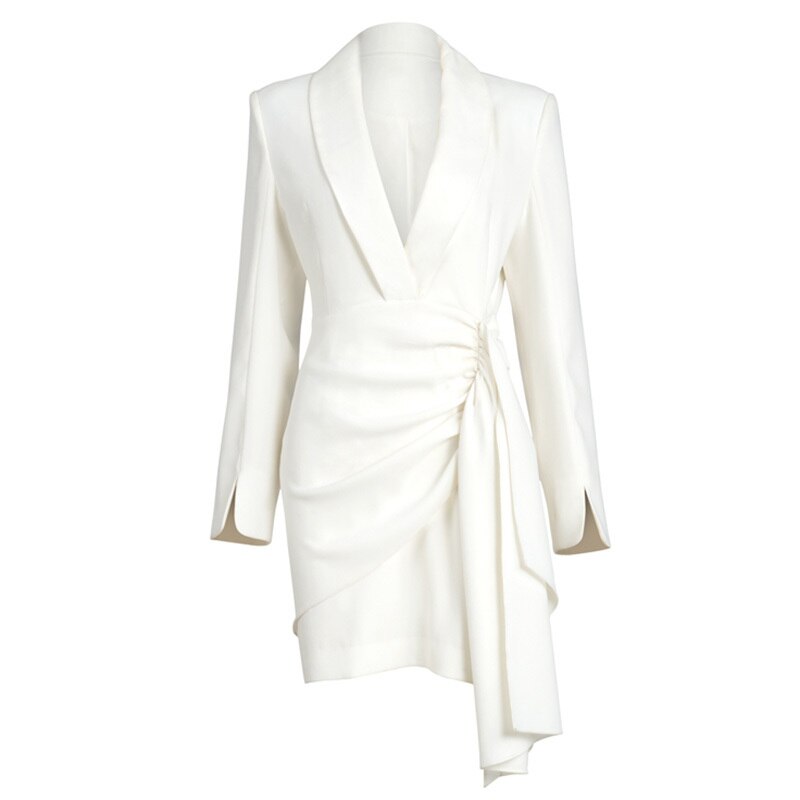 Women White   V-Neck Long Sleeve Loose Fit Fashion Dress - OZN Shopping