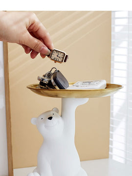 Cute Bear Tray Holder Statue Home Decoration