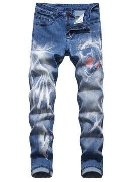 Wolf Printed Jeans Denim Pants