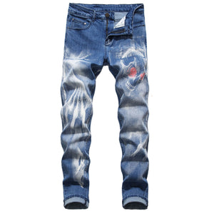 Wolf Printed Jeans Denim Pants - OZN Shopping