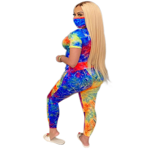 Tie-Dye Clothes Set Women Summer Casual Two Piece Sportswear