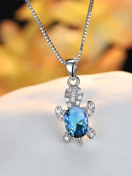 Blue Purple Oval Zircon Pendant Rainbow Stone Cute Turtle Necklaces For Women Fashion Jewelry Multicolor Crystal Animal Necklace