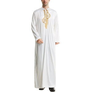 Men Loose Patchwork Muslim Kaftan Robes Islamic Clothing Vintage Long Robes Leisure Long Sleeve Stand Collar Jubba Thobe INCERUN - OZN Shopping