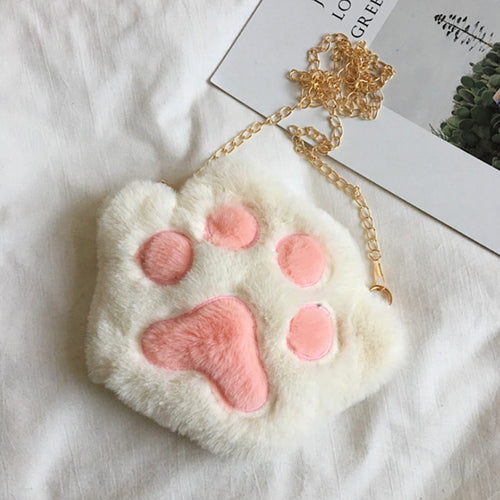 Cute Bear Paw Girls Chain Zipper Shoulder Bag Lovely Children's Soft Plush Coin Purse Baby Boys Accessories Small Crossbody Bags - OZN Shopping