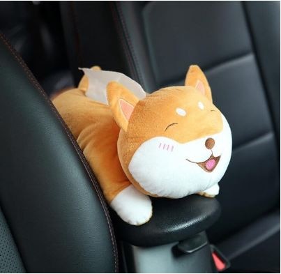 Creative Car Tissue Box Cover Cute Shiba Inu Dog Plush Toy Armrest Tissue Box Holder For Car Seat Back Hanging Napkin Dispenser - OZN Shopping