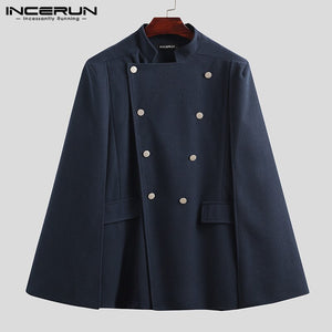 Mens Stand Collar Solid Color Coats Double Breasted Cloak Cape INCERUN Hombre Pockets Poncho Winter Leisure Windbreakers S-5XL 7 - OZN Shopping