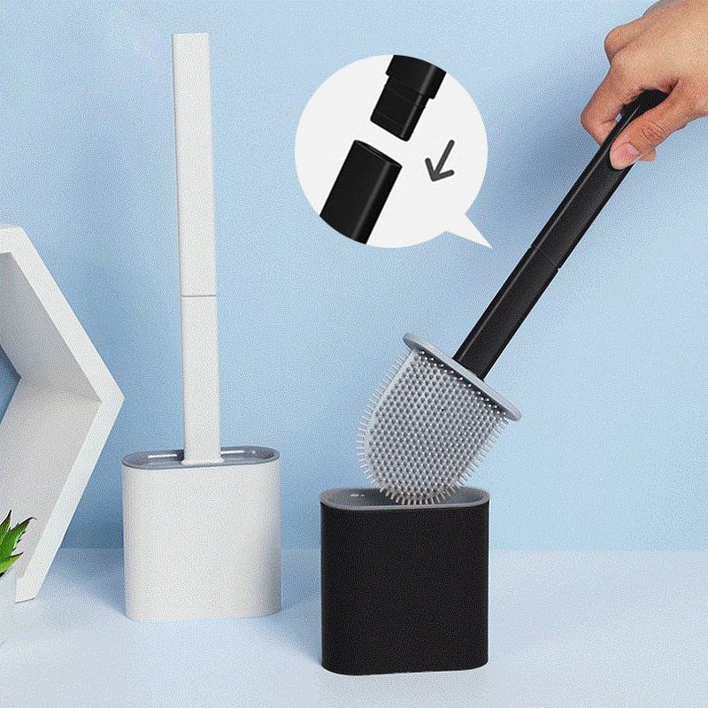 Soft TPR Silicone Head Toilet Brush with Holder Black Wall-mounted Detachable Handle Bathroom Cleaner Durable WC Accessories - OZN Shopping