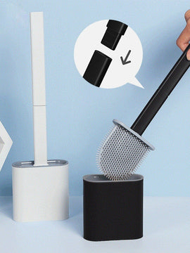 Soft TPR Silicone Head Toilet Brush with Holder Black Wall-mounted Detachable Handle Bathroom Cleaner Durable WC Accessories