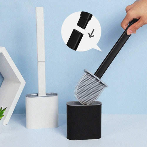 Soft TPR Silicone Head Toilet Brush with Holder Black Wall-mounted Detachable Handle Bathroom Cleaner Durable WC Accessories - OZN Shopping