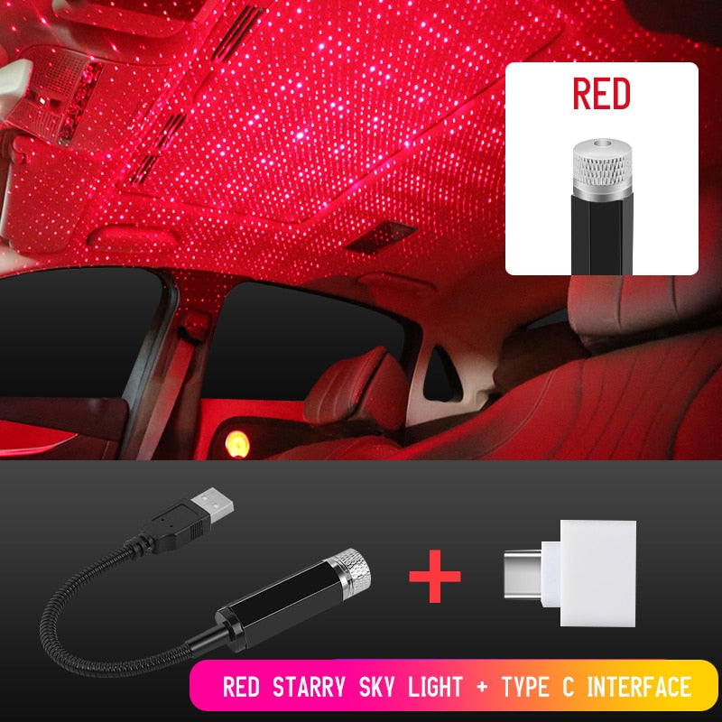 Car Roof Star Light Interior LED Starry Laser Atmosphere Ambient Projector USB Auto Decoration Night Home Decor Galaxy Lights - OZN Shopping