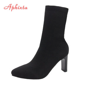 Women Stretch Fabric  Stilettos Boots with Metal Blade Heels - OZN Shopping