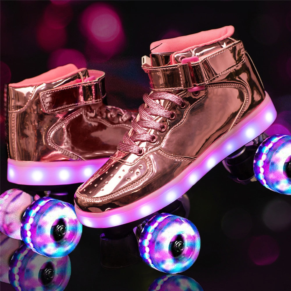 Led Rechargeable 7 Colorful Flash Shoes Double Row 4 Wheel Roller Skates - OZN Shopping