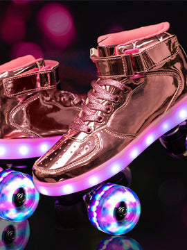 Led Rechargeable 7 Colorful Flash Shoes Double Row 4 Wheel Roller Skates