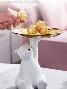 Cute Bear Tray Holder Statue Home Decoration