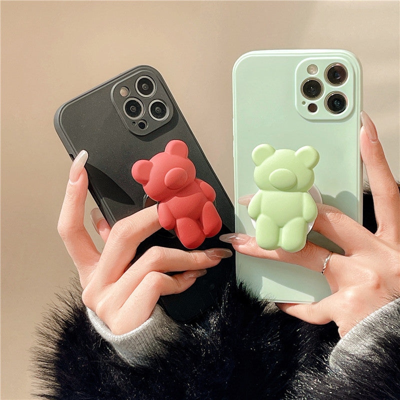 3D Cartoon Bear Bracket Ring Holder Stand Cute Soft Phone Case for iphone 13 11 12 Pro Max X XR XS 7 8 plus MiNi SE 2020 Cover