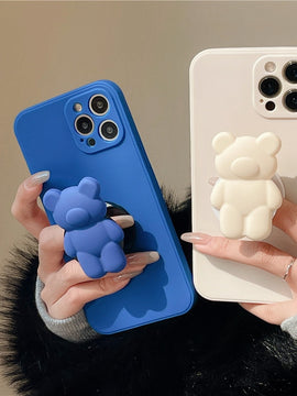 3D Cartoon Bear Bracket Ring Holder Stand Cute Soft Phone Case for iphone 13 11 12 Pro Max X XR XS 7 8 plus MiNi SE 2020 Cover