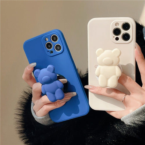 3D Cartoon Bear Bracket Ring Holder Stand Cute Soft Phone Case for iphone 13 11 12 Pro Max X XR XS 7 8 plus MiNi SE 2020 Cover