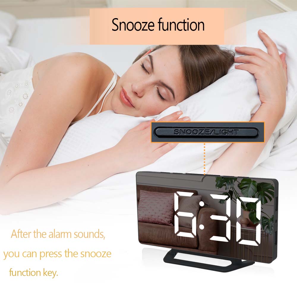 LED Digital Alarm Clock Watch Mirror Table Electronic Desktop Clocks USB Wake Up Time Snooze Function 3 Alarm - OZN Shopping