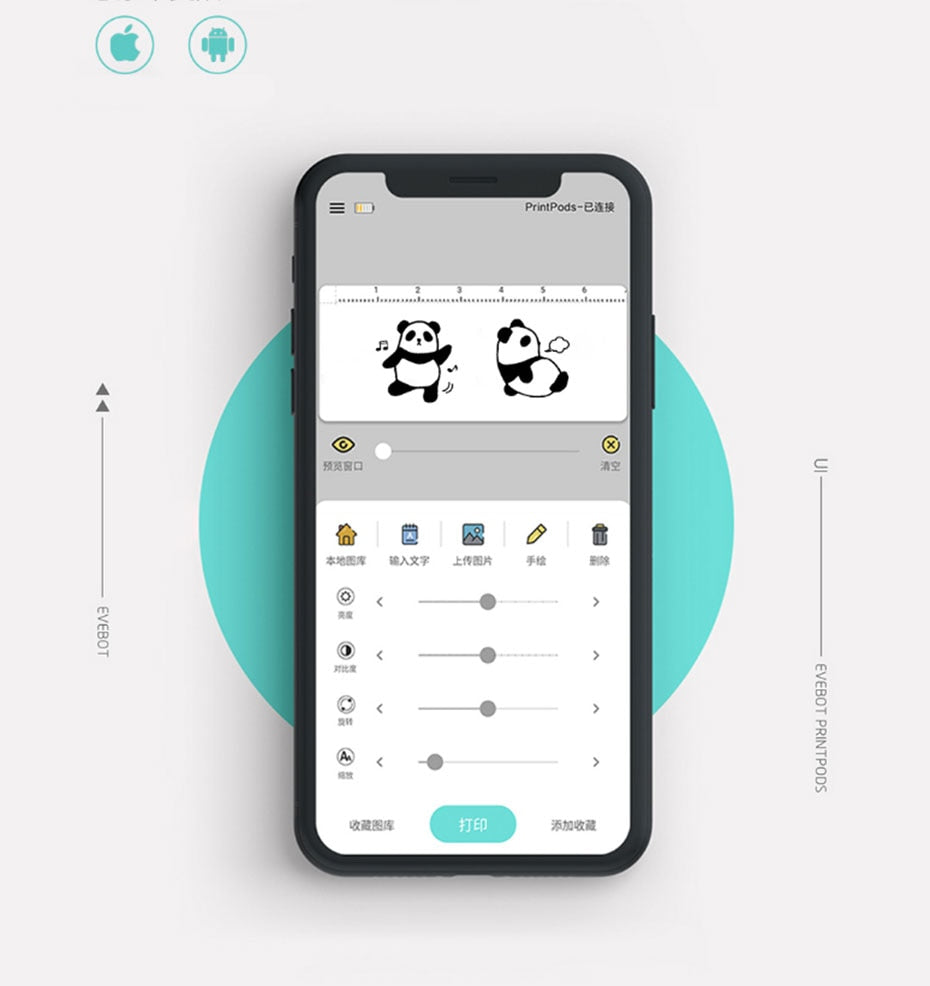EVEBOT PrintPods Handheld Printer Portable Mini Inkjet Tattoo Printer with Ink Cartridge WiFi Connection For Android/iOS - OZN Shopping